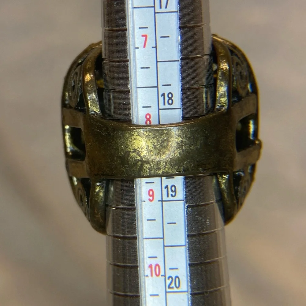 Vintage Large Antique Brass With Multicolored Glass Stones Cocktail Ring size 8 - Picture 8 of 8